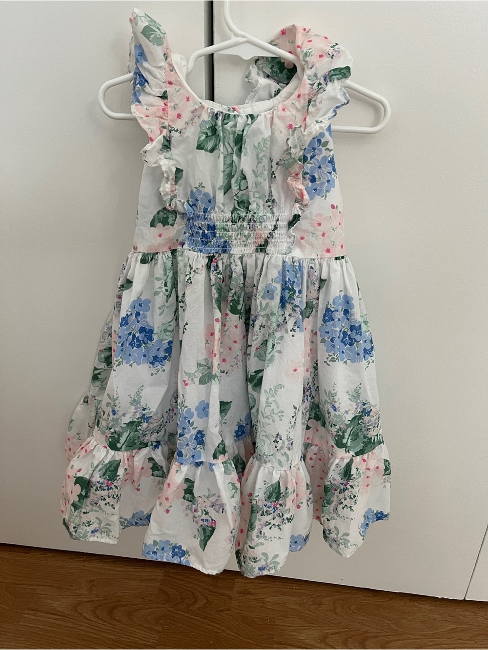Janie and Jack White Floral Ruffle Sundress with Blue and Pink Accents